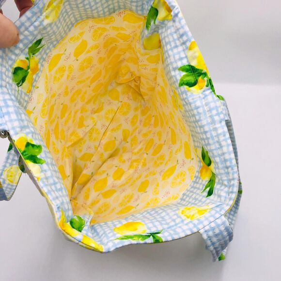 Basic Lizbet Library Market Tote Bag, Lemon Gingham 12 x 13.5 x 3" With Pockets - Picture 9 of 9